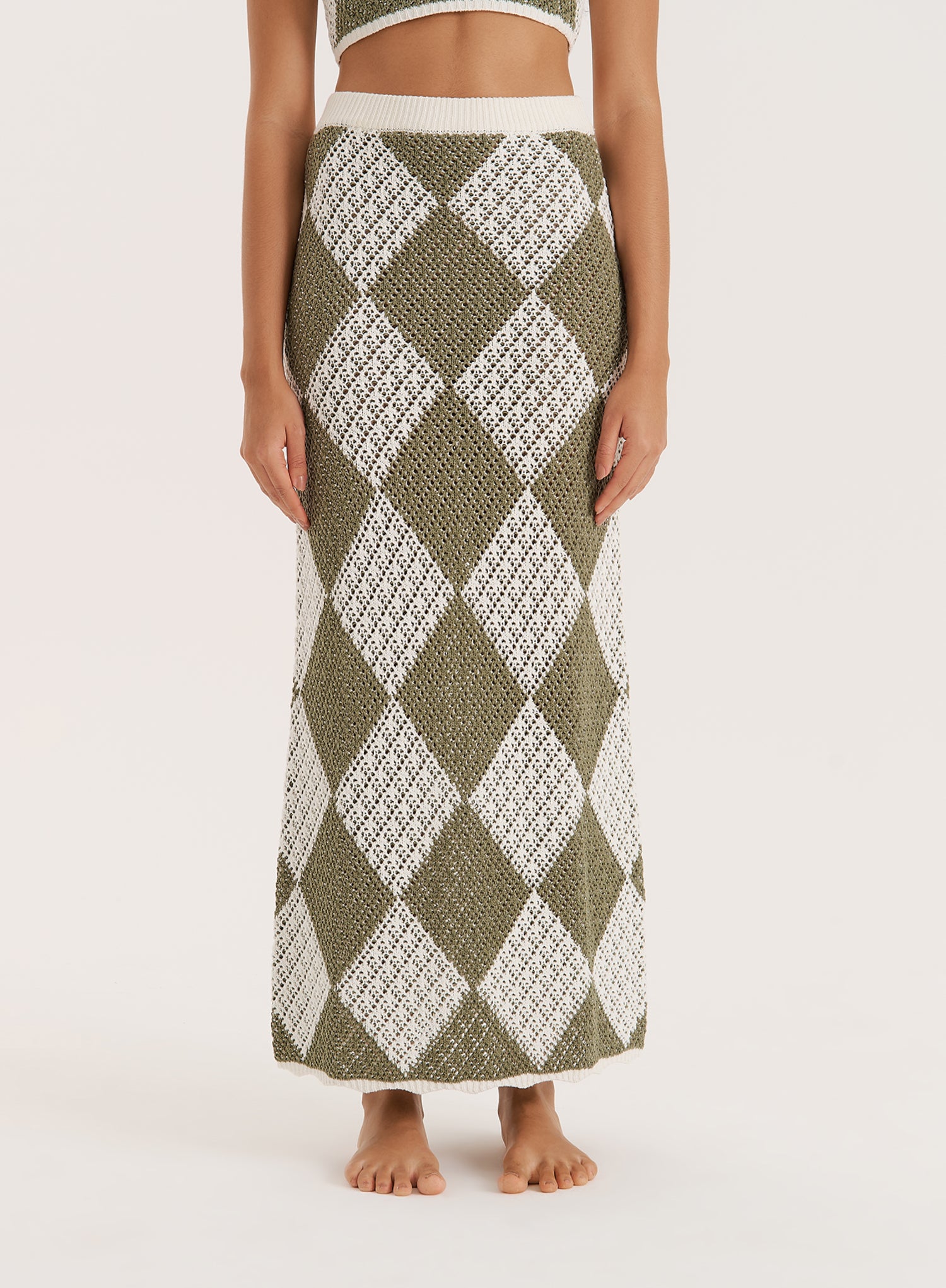 Green Crochet Knit Maxi Skirt